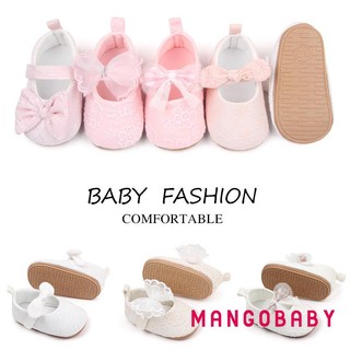 Mg-baby Bé Gái Giày Công Chúa Nơ Mềm Hoa Chống Trơn Trượt Đáy Tập Đi Đầu Tiên Giày Tập Đi