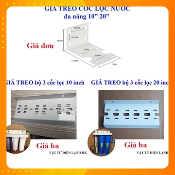 Giá treo cốc lọc, Bát treo đỡ vỏ cốc đơn 3 10 - 20 inch cho lọc thô đầu nguồn hoặc máy lọc nước RO