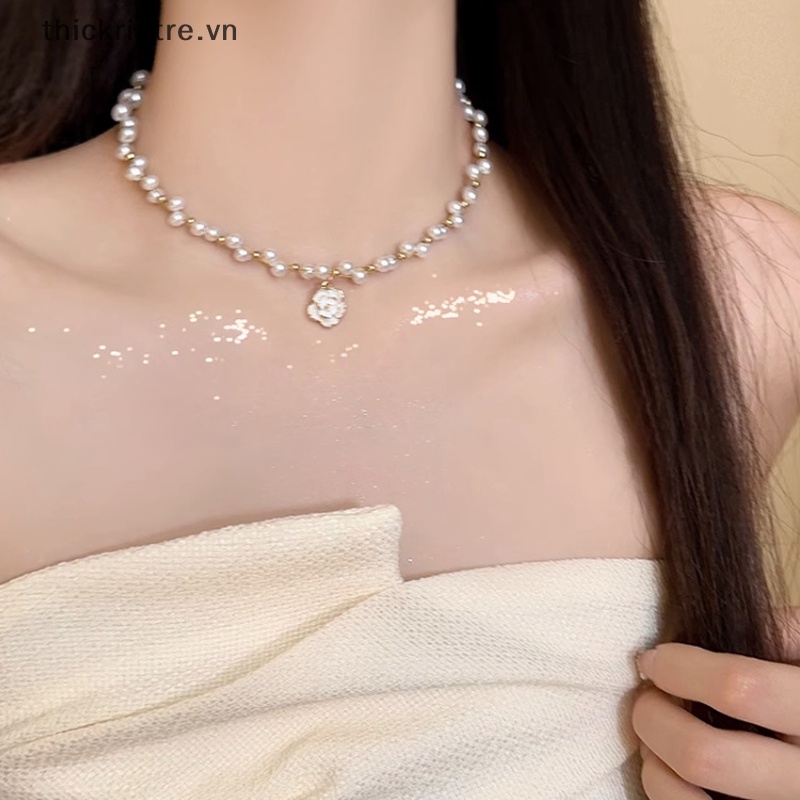 Th Thời Trang Vòng cổ Đính Ngọc Trai Hoa Trà Nhẹ Cổ Điển Độc Đáo Làm Quà Tặng Cao Cấp vn