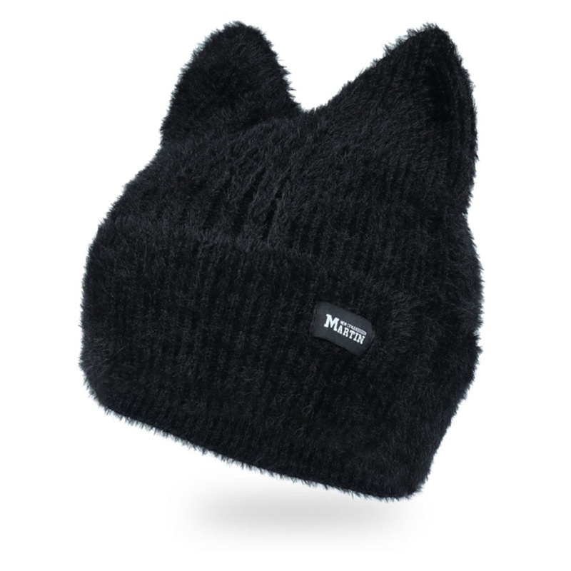Woke Handmade Móc Beanie Mũ Nữ Y2K Đan Tai Mèo Mũ Mùa Đông Thu Đông Mũ Màu Trơn Cô Gái Ngọt Ngào Chống Gió Bon