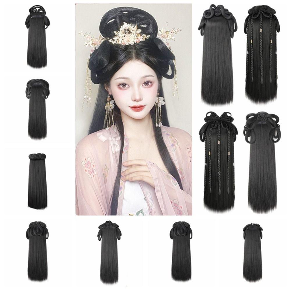 Tóc giả Trung Quốc, phù hợp Hanfu và chụp ảnh, phụ kiện tóc đen dạng búi