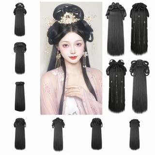 PENTAXZR Tóc Giả Cổ, Chụp Ảnh Tổng Hợp Nữ Hanfu Tóc Giả, Phụ Kiện Khiêu Vũ Tóc Giả Màu Đen Cổ Phối Tóc Bun Tóc