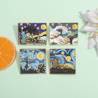Huy Hiệu Cài Áo Kim Loại Hình Tranh Sơn Dầu van Gogh 'S work Men / Cánh Đồng / Mèo / Tàu Ngũ