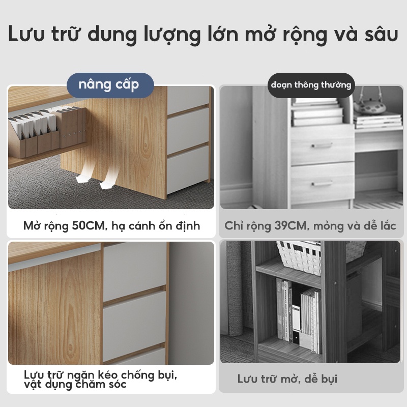 SUNNY Bàn Làm Việc 3 hộc bàn học mặt bàn kích thước lớn khung chắc chắn chống gỉ bền bỉ mẫu hiện đại