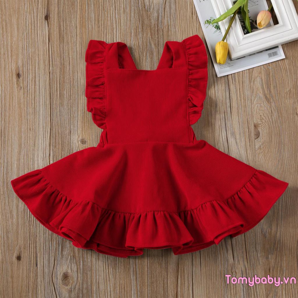 Đầm Hai Dây Cổ Vuông Màu Sắc Trơn Dành Cho Bé Gái