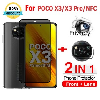 2 in 1 Kính cường lực Poco X3 NFC Pro cường lực bảo vệ chống gián điệp bảo vệ màn hình phủ đầy đủ cho Xiomi Poco C65 C40 M5s M3 F5 F4 F3 X5 Pro X4 GT 5G Redmi 13C 12C Glass Film Camera Protect
