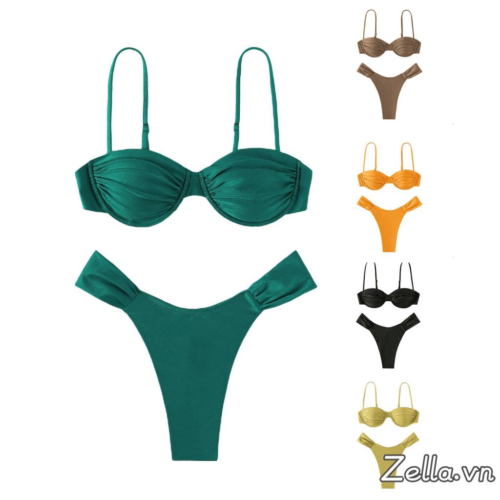 Bộ bikini 2 Mảnh Gồm Áo Ngực + Quần Short Màu Trơn Dành Cho Nữ