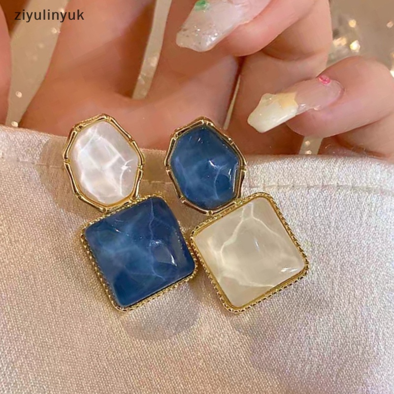 Bông Tai Dáng Dài Hình Học Bằng Resin Phong Cách Retro Thanh Lịch Thời Trang Cho Nữ