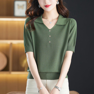 Áo Thun Tay Ngắn Cổ Chữ V Bằng Lụa Lạnh Thời Trang Mùa Hè Cho Phụ Nữ Trung Niên