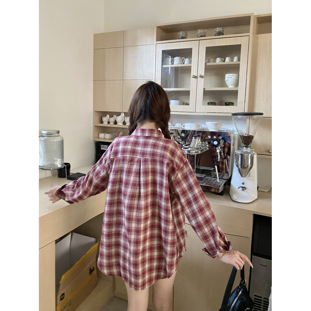 SUXI 240119 Áo Sơ Mi Dài Tay Dáng Rộng Phong Cách Retro Hàn Quốc Cho Nữ