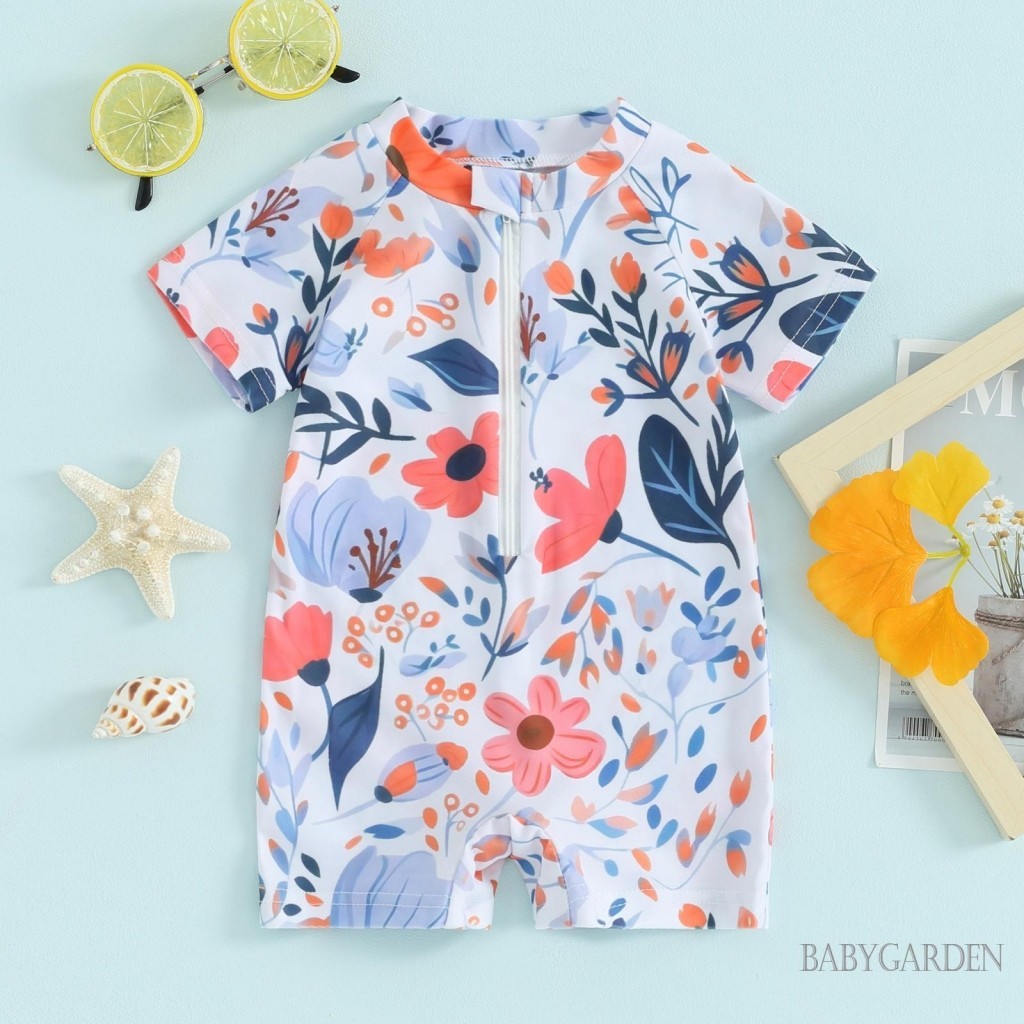 Bộ Đồ Bơi Tay Ngắn Có Khóa Kéo In Hoa Dành Cho Bé Gái 3 Tháng-3 Tuổi
