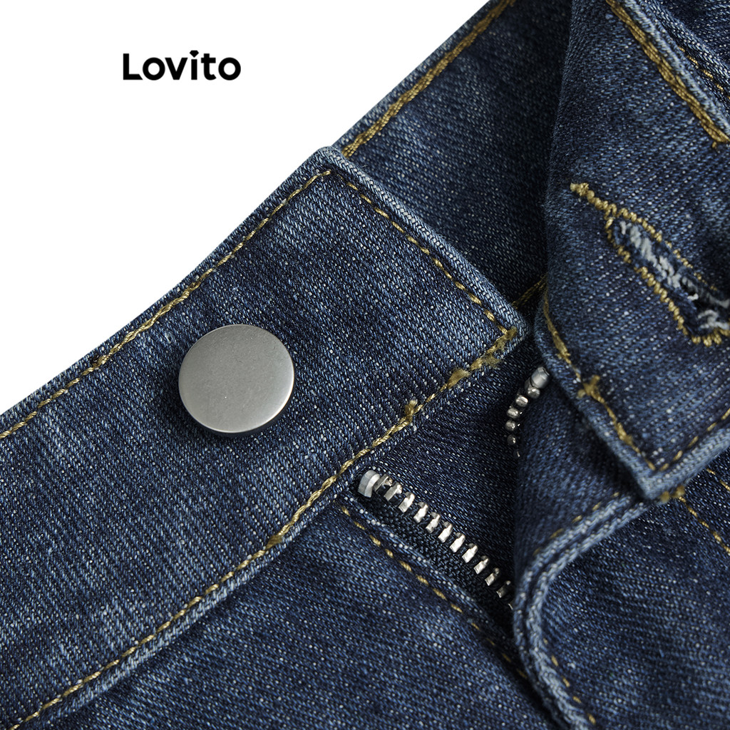 Ảnh Quần short Lovito vải denim màu trơn phong cách thường ngày cho nữ L95ED915 4