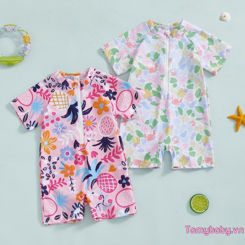 Đồ bơi tập đi In hình cá mập ngắn tay Mock cổ Zip Up Rash Guard Bộ đồ tắm cho bé trai bé gái