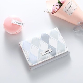 Túi đựng thẻ PURECOTTON0, Đa chức năng có ví đựng thẻ họa tiết ca rô, Ví nhỏ PU màu xanh đơn giản phong cách Hàn Quốc dành cho nữ