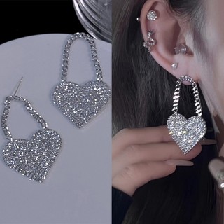 Bông Tai Đính Đá Hình Trái Tim Phong Cách Nhật Bản Sang Trọng