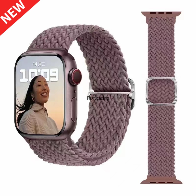 Dây đeo vòng đơn bện Nylon cho Apple Watch 49mm 45mm 44mm 41mm 40mm Series 11 10 9 8 Ultra 3 2 1 8 7 6 5 4 SE 3 Dây đeo đàn hồi cho iWatch 42mm 38mm