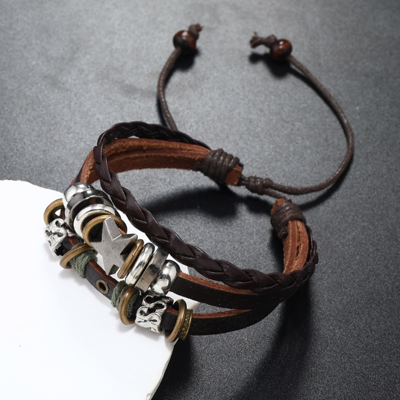 Vua Vintage Vòng tay da nhiều lớp Punk ngôi sao đính hạt, trang sức quấn cho nữ