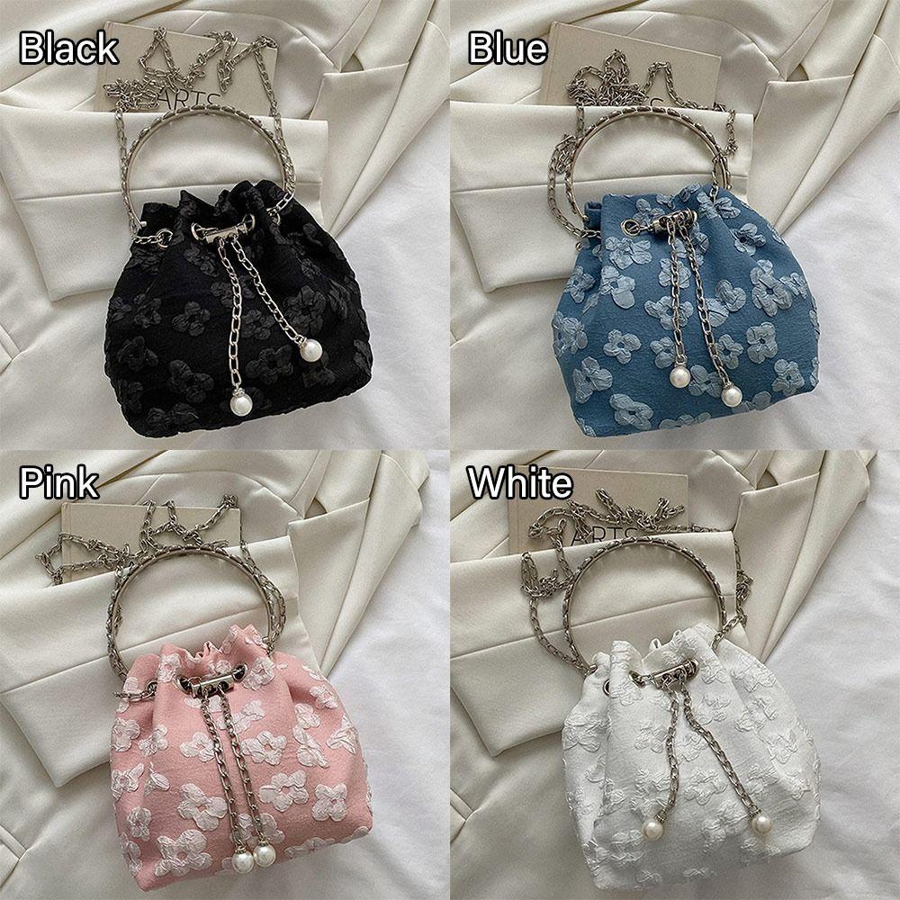 Túi Đeo Vai HOBBYIN, Túi Đeo Ngang Nylon Thiết Kế Hoa Xếp Ly, Dây Xích Thời Trang Vòng Tròn Cầm Tay Tinh Tế Túi Xách Nữ