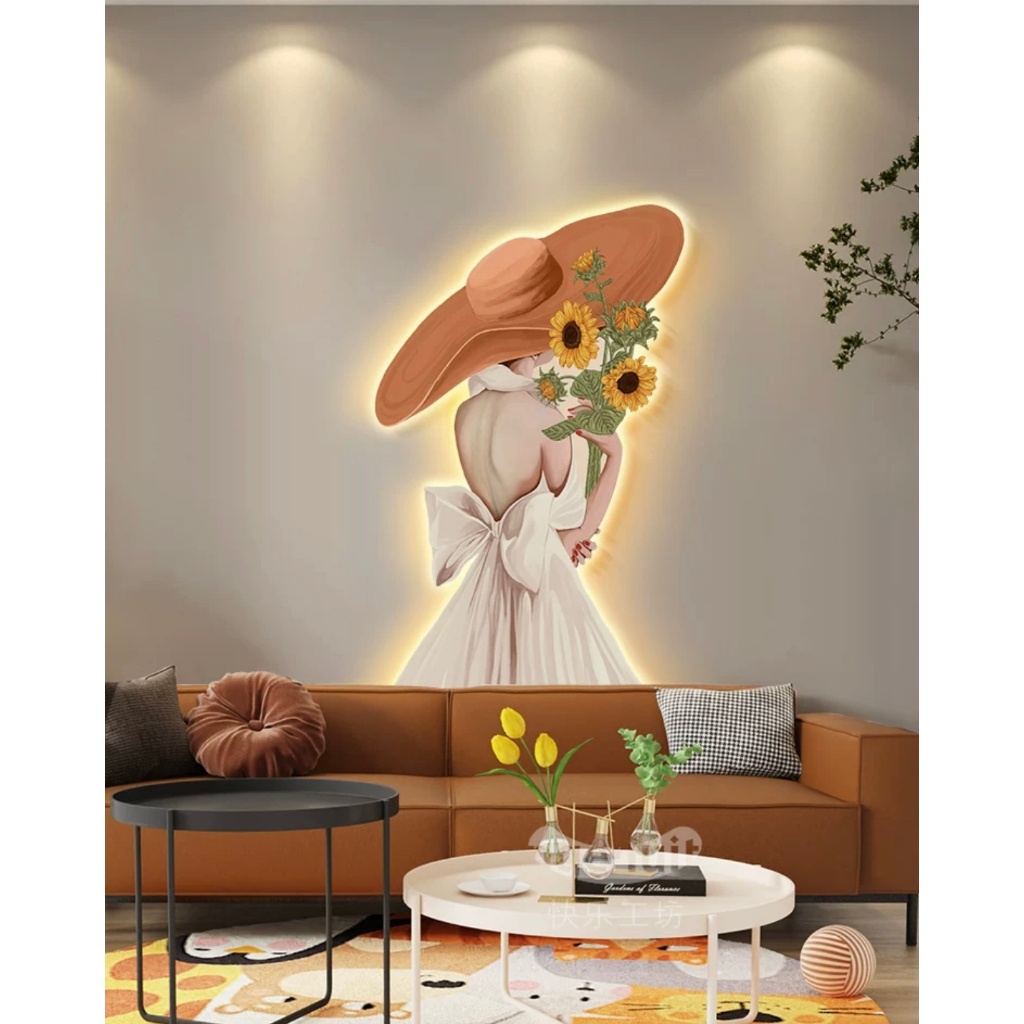 Tranh Tráng gương Cô gái che mặt dễ thương Trang Trí Phòng Phủ Vợ Chồng, Cửa Hàng, Nhà Trẻ, Quà Tặng Người Thân