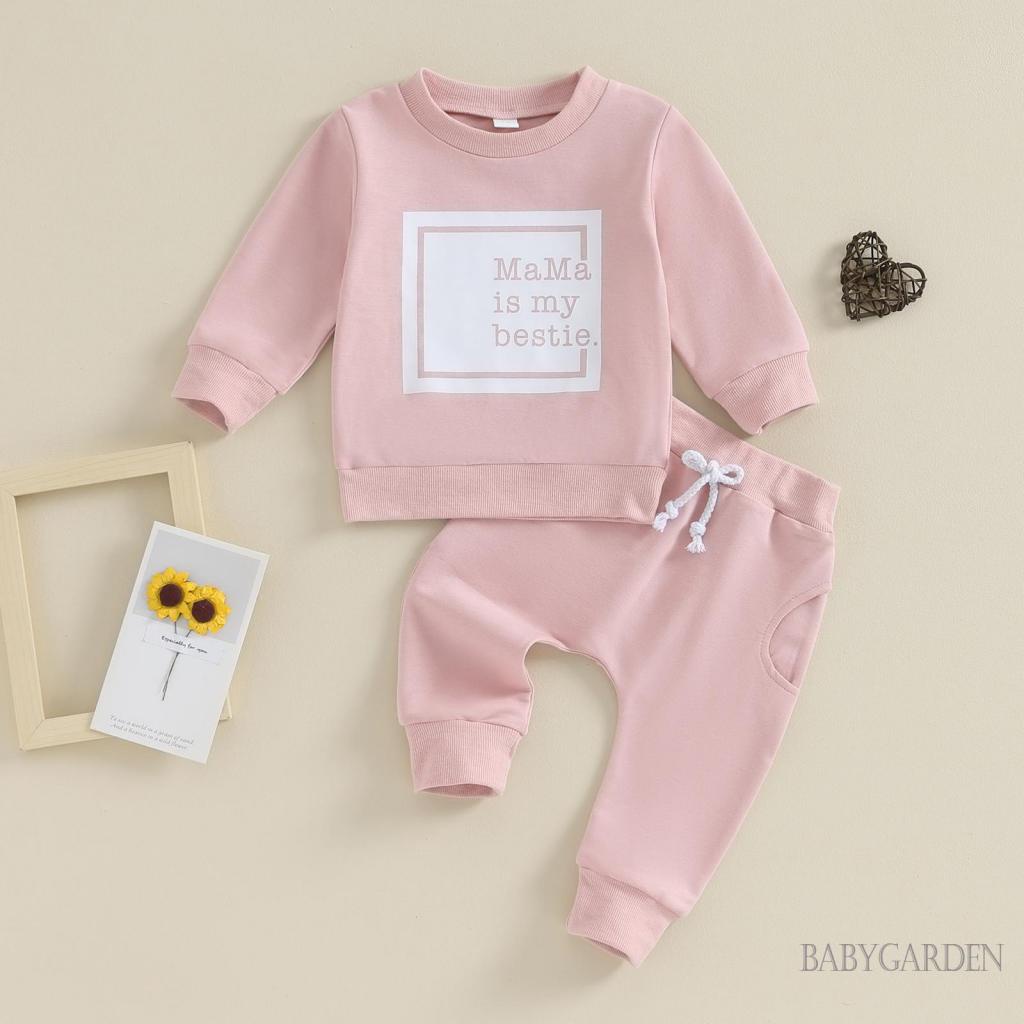 Bộ 2 Món Áo Sweater Tay Dài In Chữ + Quần Dây Rút Thời Trang Cho Bé Từ 3 Tháng - 3 Tuổi
