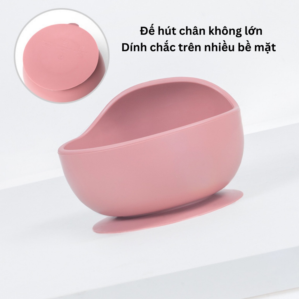 [Có sẵn] Bát ăn dặm cho bé bằng silicon có đế hít chống đổ (không thìa, muỗng), chịu nhiệt, Bát chống dính
