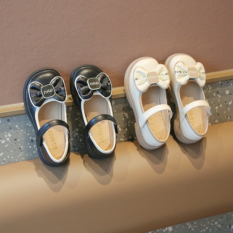 giày búp bê bé gái giày bệt cho bé da PU mềm êm chân chống trượt nơ xinh xắn size đại MG BABY đen trắng full box BB8808