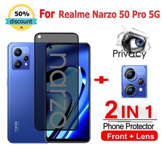 2 in 1 Kính cường lực Realme Narzo 50 5G cường lực bảo vệ chống gián điệp bảo vệ màn hình phủ đầy đủ cho Realme 10 11 C35 C30 9 Pro+ Pro 9i Narzo 50 Pro 50A Prime 5G Glass Film Camera Protecto