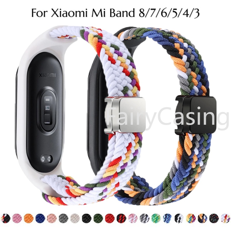 Dây đeo Nylon bện cho Xiaomi Mi Band 10 Co Giãn Solo Loop  Bracelect Khóa từ thay thế dây đeo cổ tay
