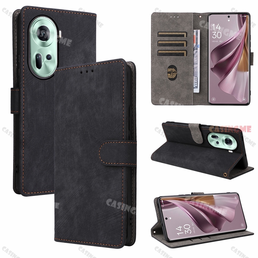 Ốp điện thoại Oppo Reno 12 5G 2023 Flip Matte cho Oppo Reno11 Reno 11 11Pro Reno11Pro 10 Pro 5G Ốp điện thoại Khe cắm thẻ và ví da PU Vỏ bảo vệ chống sốc