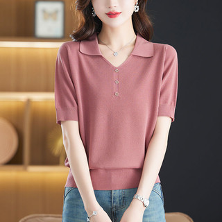 Áo Thun Tay Ngắn Cổ Chữ V Bằng Lụa Lạnh Thời Trang Mùa Hè Cho Phụ Nữ Trung Niên