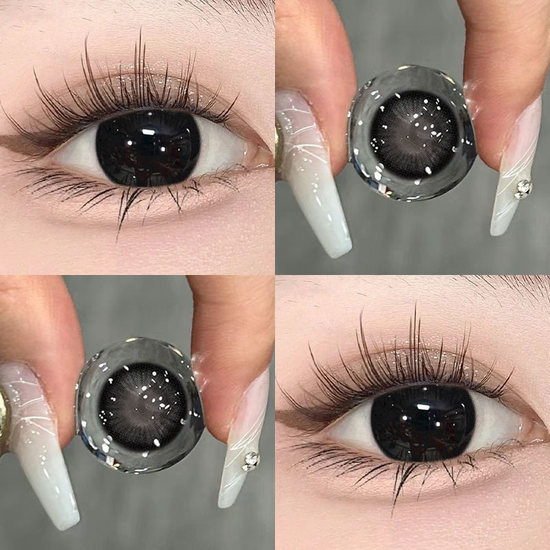 Set 2 Kính Áp Tròng Màu Đen contact lenses 0 ~ -8.00 black len 14.2mm lens cận lens nâu bean black 59