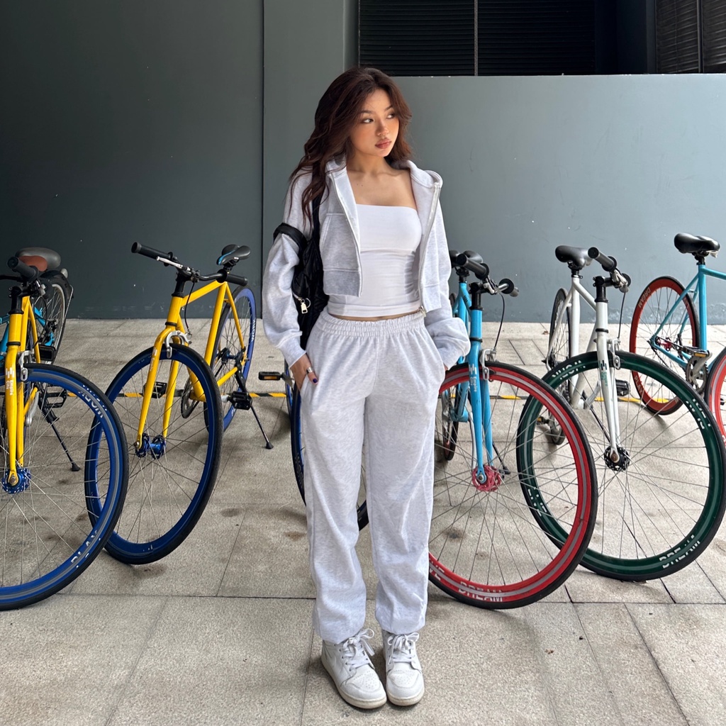 Set bộ nỉ Hoodie Zip Croptop và Quần Jogger Dài Augety Studio (Có tách lẻ)