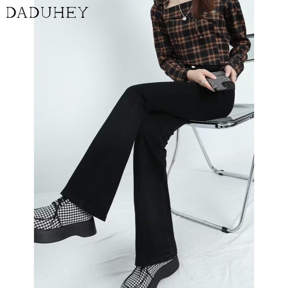 Ảnh DaDuHey New American Ins High Street Retro Stretch Micro-flare Jeans Niche High Waist Wide Leg Pants Trousers 2