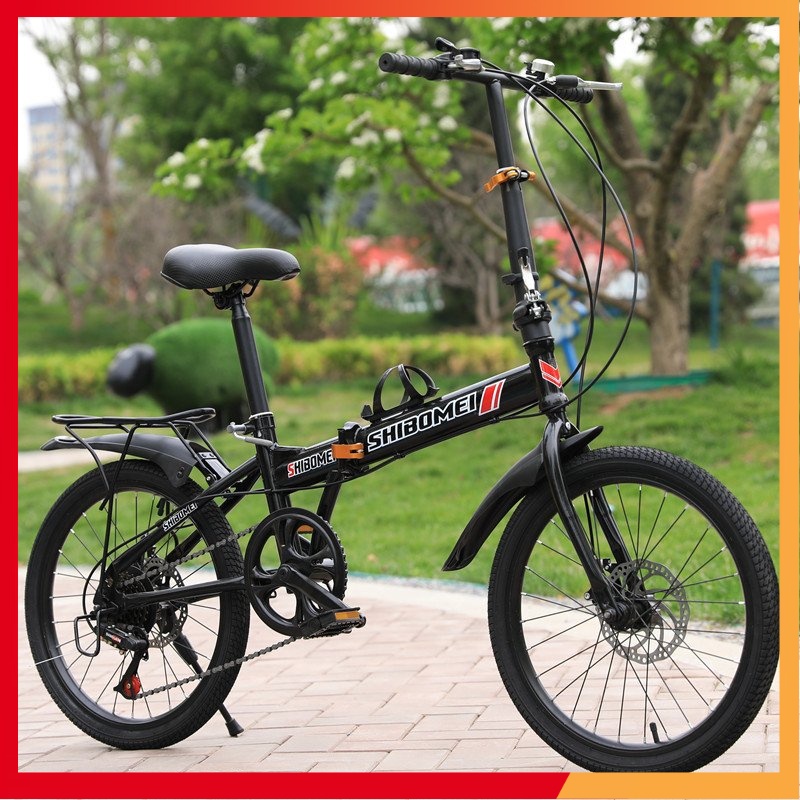 Xe đạp gấp Shibomei bánh 20inch, có chắn bùn và ghế ngồi sau _ xe đạp số siêu nhẹ, tiện lợi