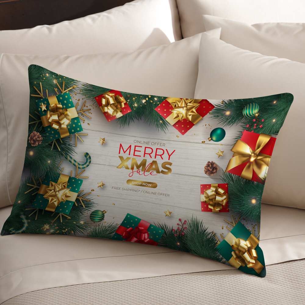 Vỏ Gối polyester Một Mặt Hình Chữ Nhật In Họa Tiết Giáng Sinh Năm Mới Trang Trí Nhà Cửa (Không Có Lõi)