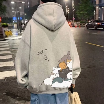 [M-8xl] Áo Hoodie in hình mèo hoạt hình Harajuku dành cho nam Áo khoác ngoại cỡ dáng rộng đa năng dành cho nam Áo khoác Hoodie Anime dễ thương dành cho nam