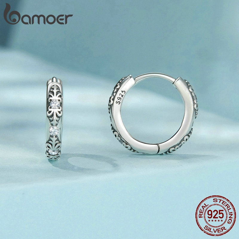 Khuyên tai BAMOER bạc 925 họa tiết cổ điển cho nữ