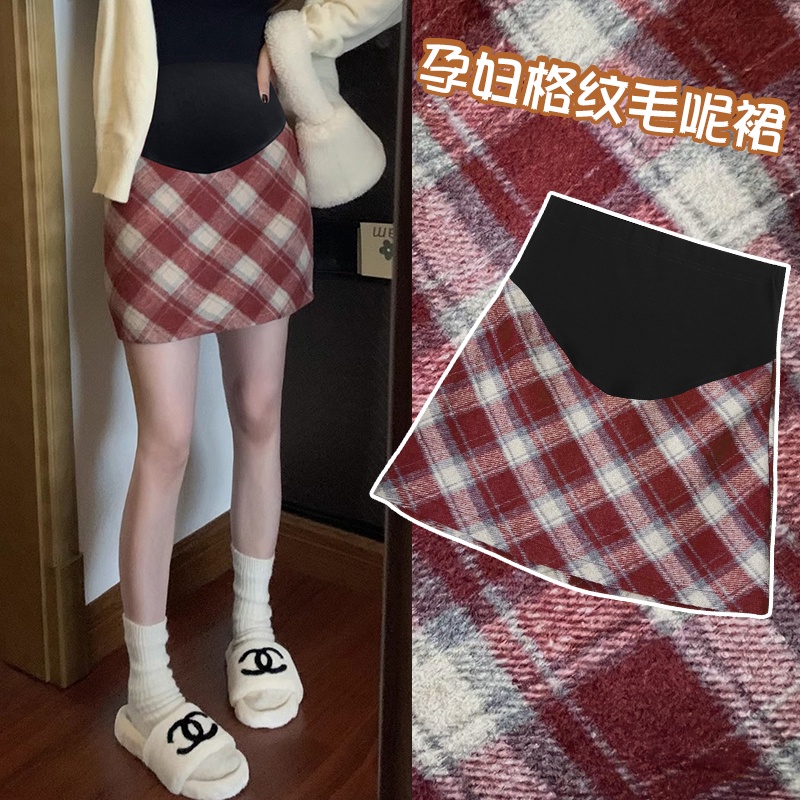 Chân Váy Len Kẻ Sọc Caro Phong Cách Phương Tây Thời Trang Thu Đông Cho Mẹ Bầu