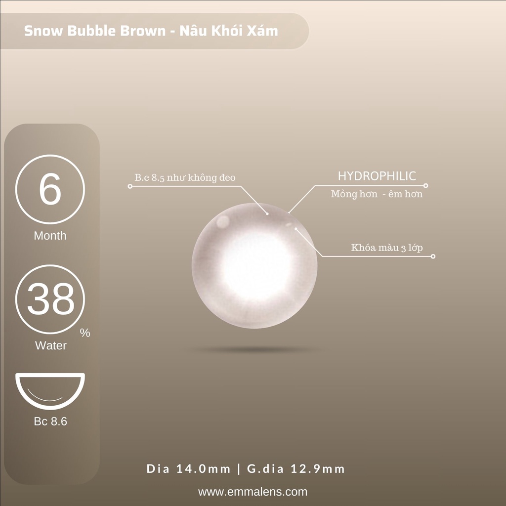 Kính áp tròng Snow Bubble Brown | Nâu Khói Xám | Emma Lens