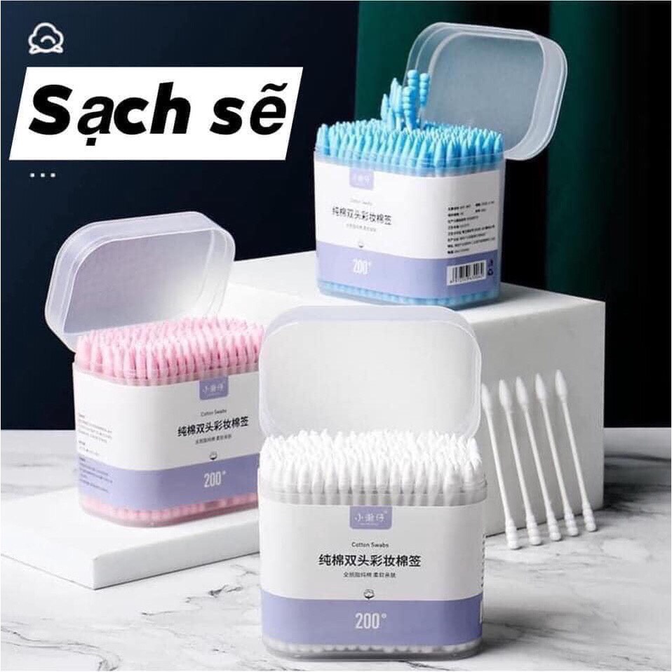 Hộp 200 tăm bông 2 đầu vệ sinh tai, mũi - kháng khuẩn, mềm mịn [SHOP.MH]