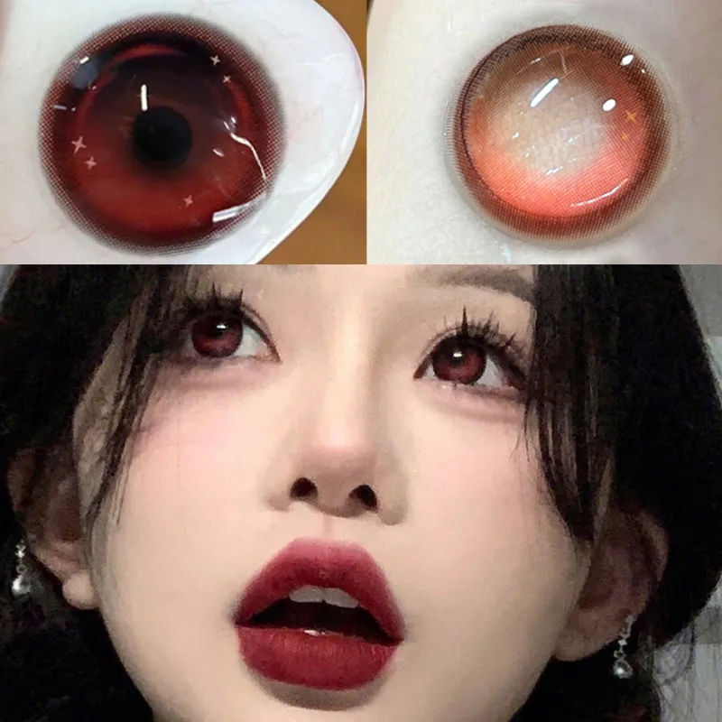 Set 2 Kính Áp Tròng Màu Đen contact lenses 0 ~ -8.00 black len 14.2mm lens cận lens nâu bean black 49