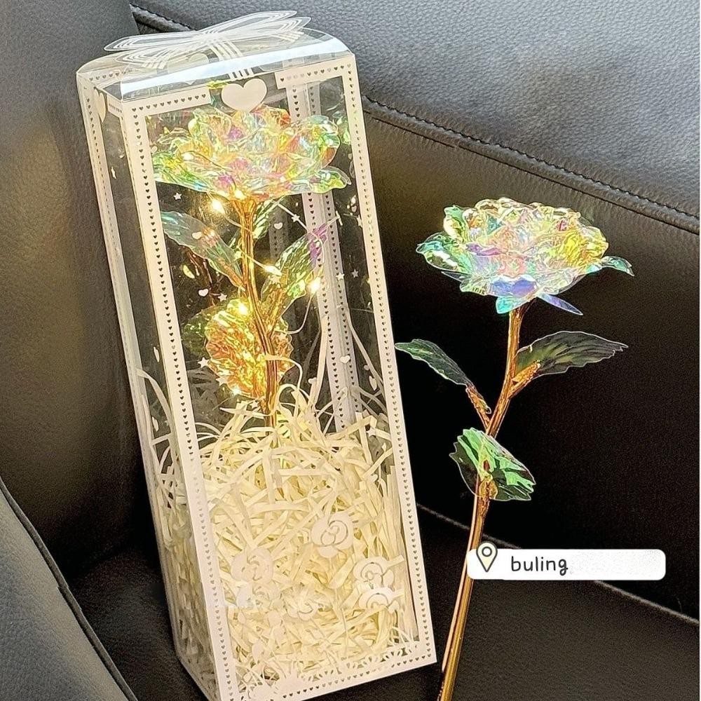 HIGHVIEWLS Hoa nhân tạo, có hộp đóng gói Hoa hồng mô phỏng LED, Đạo cụ chụp ảnh lấp lánh mô phỏng Ngày lễ tình nhân