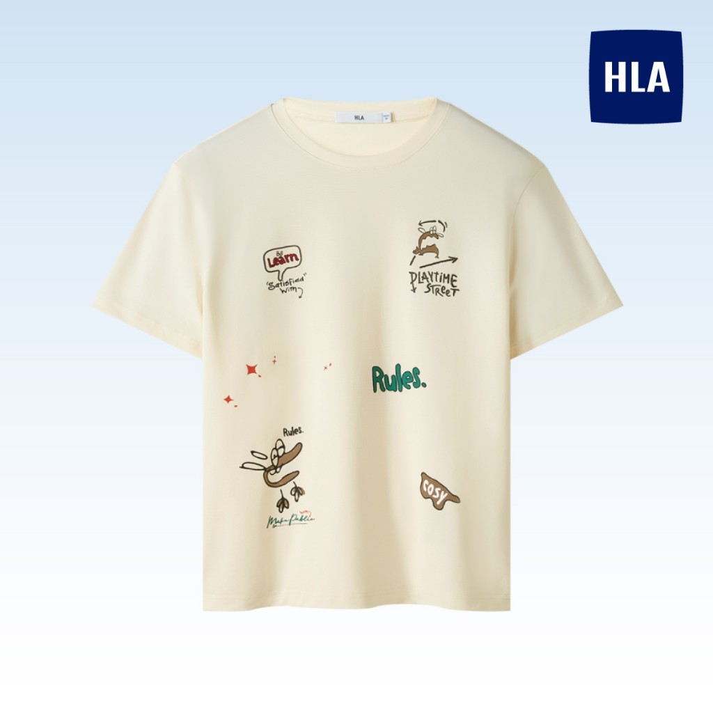 Hla Art Series Áo thun ngắn tay Cotton cao cấp in hình hoạt hình giản dị dành cho nam - HNTBJ2W422AEA