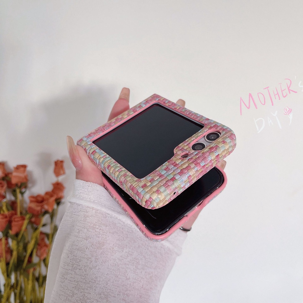 Ốp Điện Thoại Da Họa Tiết Dệt Cho Samsung Galaxy Z Flip 5 4 6 Flip5 Flip4 Flip6 5G Ví Có Giá Đỡ Thẻ Vỏ Chống Sốc