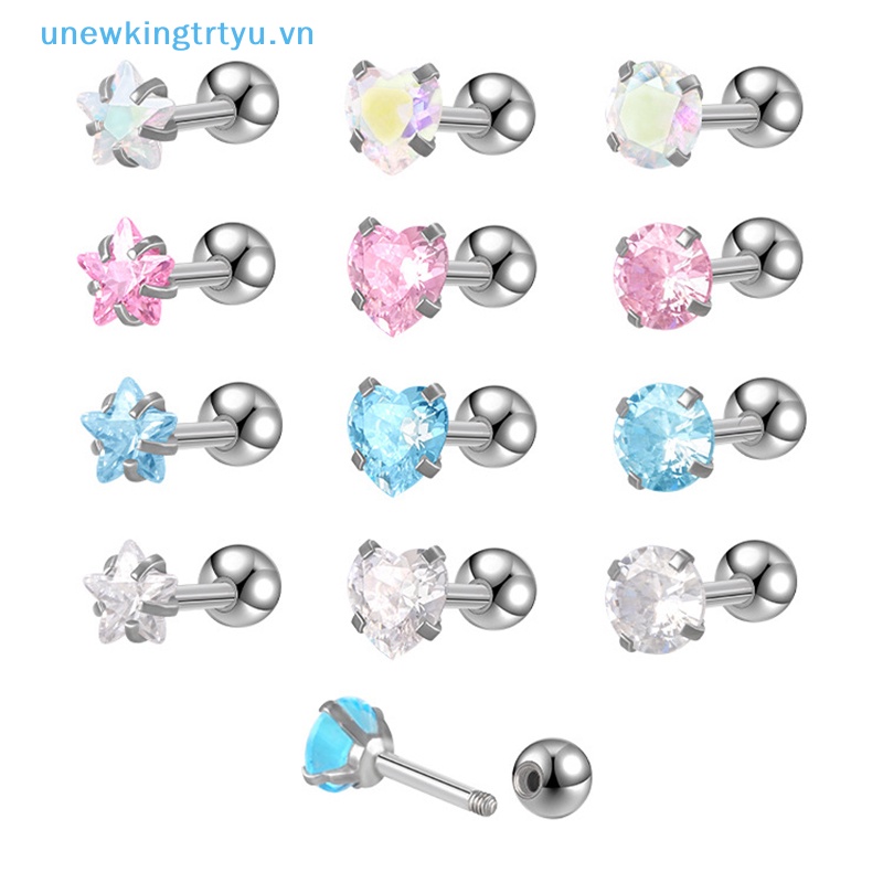 Unewtyu 1 Đôi Khuyên Tai Xỏ Lỗ Bằng Thép Không Gỉ Đính Đá zircon Đơn Giản Thời Trang Cho Nữ vn