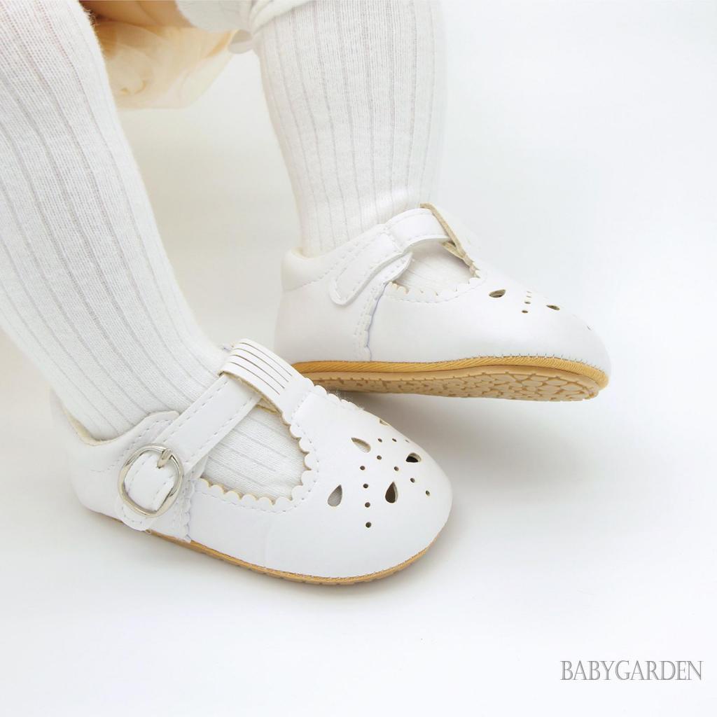 Baga-giày Da pu Đế Mềm Chống Trượt Màu Trơn Dễ Thương Cho Bé Gái