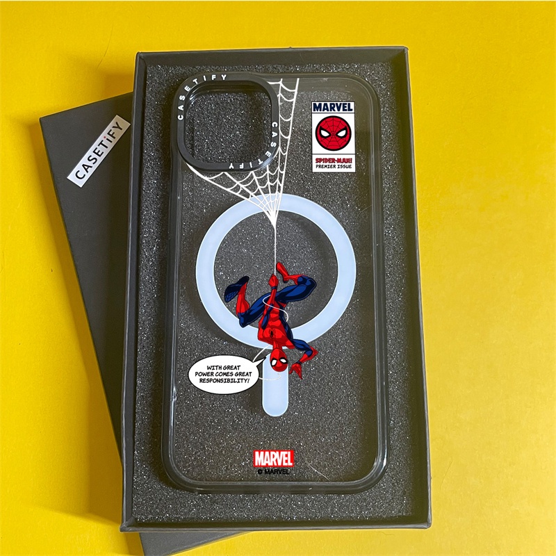 Ốp Điện Thoại acrylic Cứng Viền Đen Từ Tính Hình Spiderman Cho iphone 11 12 13 14 15 pro max