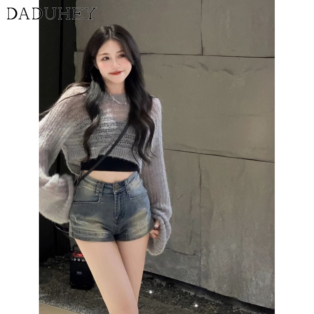 Ảnh Quần short jean denim DADUHEY size lớn ôm vừa vặn cạp cao thời trang retro đường phố cao cấp kiểu Mỹ cho nữ 3