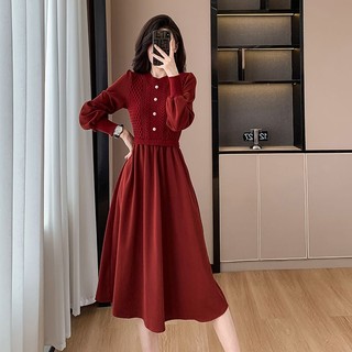 Đầm sweater Dệt Kim Dày Cổ Tròn Thời Trang Thu Đông Phong Cách Mới Cho Nữ