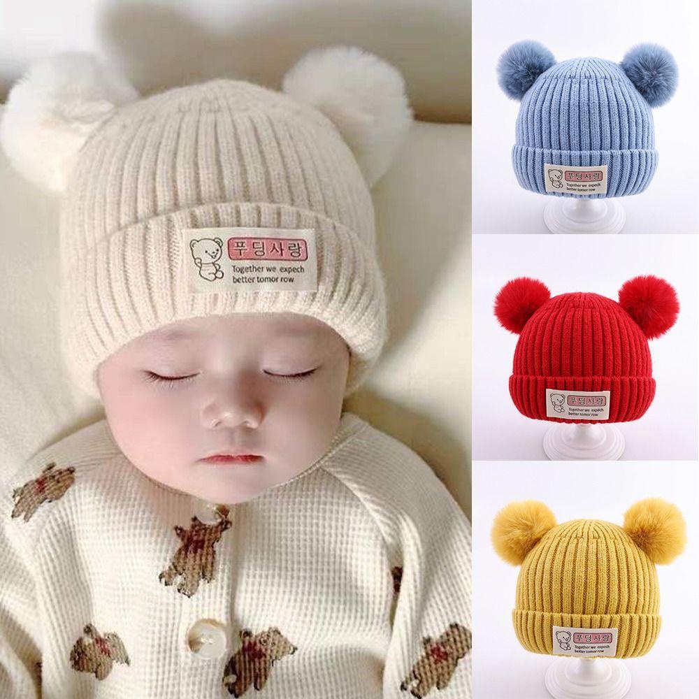 Mũ Mùa Đông TPKSF98, Bóng Sang Trọng 0-3 Tuổi Mũ Dệt Kim Cho Bé, Chất Lượng Cao Mềm Màu Trơn Trẻ Em Mũ Ấm Áp Bé Trai Bé Gái